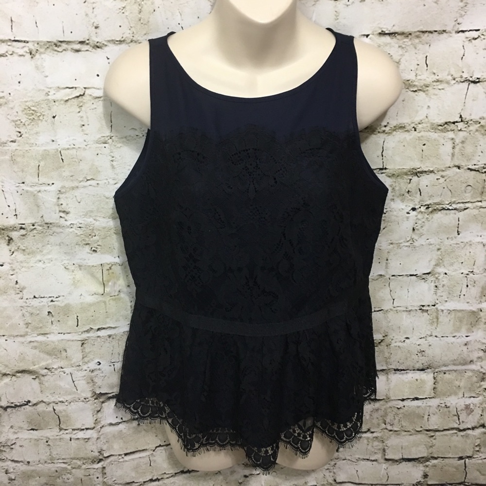 LOFT Blue Lace Peplum Zip Back Sleeveless Top